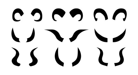 Horn Animal silhouette icons set. Carnival costume halloween symbol, simple shape collection. Flat black sign. Isolated vector illustration