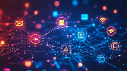 Abstract Digital Network with Connected Icons