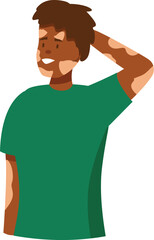 Friendly looking man with vitiligo is touching his hair