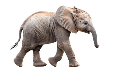 Fototapeta premium Adorable baby elephant walking isolated on white or transparent background