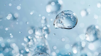 Realistic water droplets showcasing hydration benefits of skincare serum Close-up photo with clean background