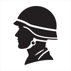 Soldier helmet with head icon silhouette on white background
