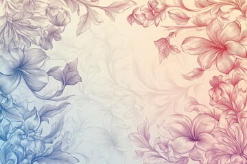 Delicate Floral Illustration with Line Art and Soft Color Gradient