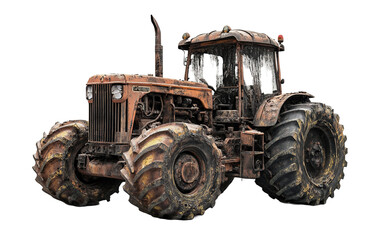 Obraz premium Annihilated Farm Tractor isolated on white or transparent background