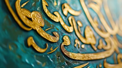 Close-Up of Intricate Arabic Calligraphy on Vibrant Background