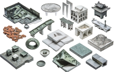 Architectural landscape items isolated on white or transparent background