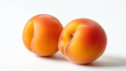 Two ripe peaches with a smooth, colorful skin on a white background.