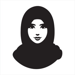 Women hijab icon. Beautiful girl avatar. head scarf Eastern Women's Clothing logo silhouette on white background
