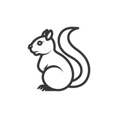 A simple line art illustration of a squirrel sitting with its tail curled behind it