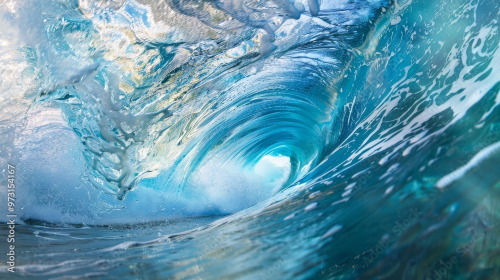 Poster swirling blue water creating wave patterns close-up photo with clean background
