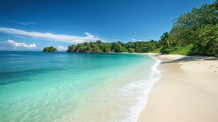 Fototapeta premium Tropical Beach with Crystal Clear Water and Lush Green Foliage
