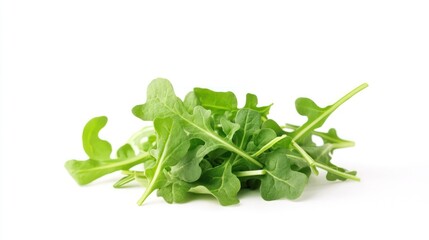 Obraz premium A pile of fresh arugula leaves on a white background.