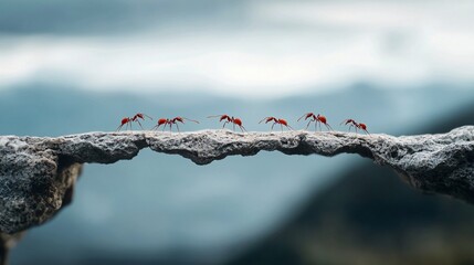 ants walking on rock