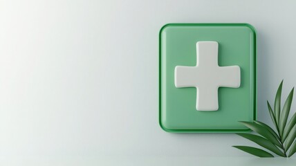 Fototapeta premium A modern first aid symbol on a pastel background, symbolizing health, care, and safety in a minimalist design.