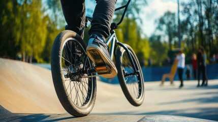 Obraz premium BMX Rider Performing Tricks at Skate Park