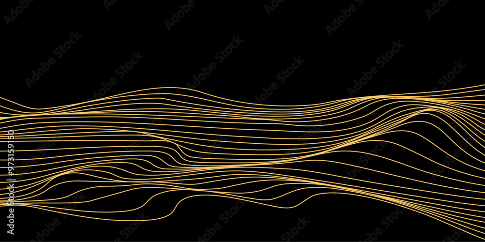 Poster Luxury abstract gold waves flowing smooth curves gradient  line pattern on black background. Vector illustration 