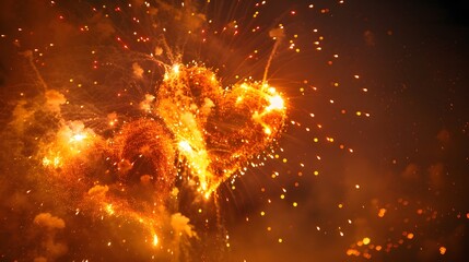 Fototapeta premium Heart-shaped Fireworks: Bright heart-shaped fireworks lighting up the night sky, symbolizing love and romance. 