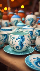 italienische T&ouml;pferware  mit Seepferd Motiv