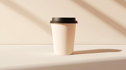A sleek, unbranded coffee cup packaging model placed on a simple background, with no logo or text, highlighting its minimalist and modern design.