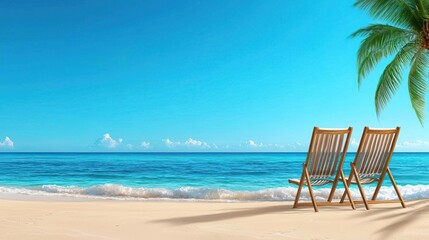 Relaxing beach chair under palm tree on tropical beach.