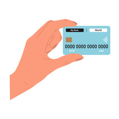 Hand holding a bank card. Payment for purchases. Vector illustration