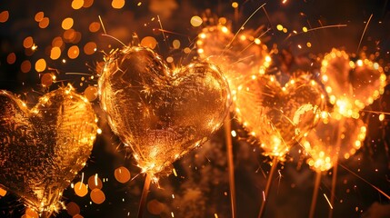 Heart-shaped Fireworks: Bright heart-shaped fireworks lighting up the night sky, symbolizing love and romance. 
