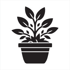 Plant in a pot icon silhouette on white background
