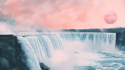 Poster Japandi stijl Minimal modern wall art design with pastel colors ready to print on canvas, japandi, rustic. Niagara Falls. Illustration  © Thiago