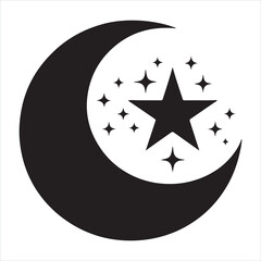 Crescent Moon and Star logo icon  silhouette on white background
