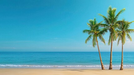Three palm trees against a bright blue sky with white clouds.