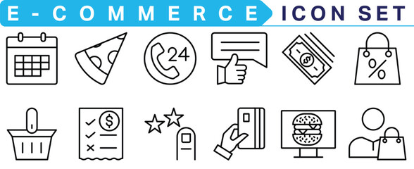  E-commerce icon collection. Online shopping thin line icons. Shop icons vector