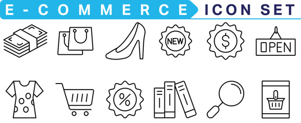  E-commerce icon collection. Online shopping thin line icons. Shop icons vector