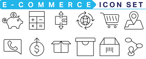  E-commerce icon collection. Online shopping thin line icons. Shop icons vector