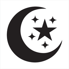 Crescent Moon and Star logo icon  silhouette on white background
