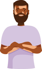 Young man with vitiligo is crossing his arms and smiling
