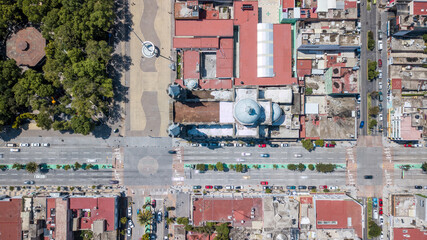 Aerial view of the Basilica of Our Lady of Mercy in Tlaxcala, Mexico