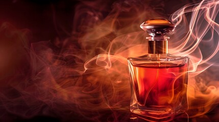 Fragrance Bottle with Smoke Trails: A fragrance bottle with flowing smoke trails in the background. 
