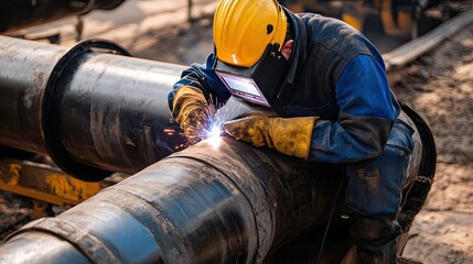 Welder at Work on Industrial Pipe