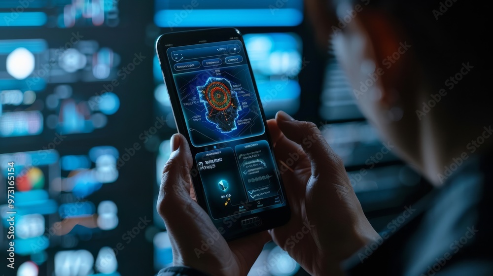 Aufkleber A cybersecurity expert reviews mobile device settings, focusing on privacy and security options with highlighted features Close-up photo with clean background