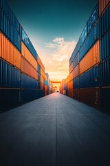 Fototapeta premium shipping containers at sunset
