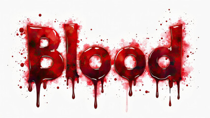 3d red dripping blood text on white background with splatter effects horror themed graphics halloween danger evil spooky decorations