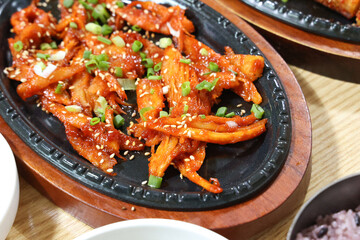 korea food. grilled deodeok root, mountain herb whose roots have restorative properties