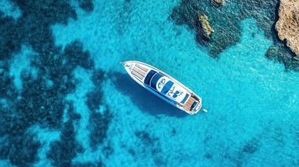 Aerial View of a Luxury Yacht in Turquoise Waters