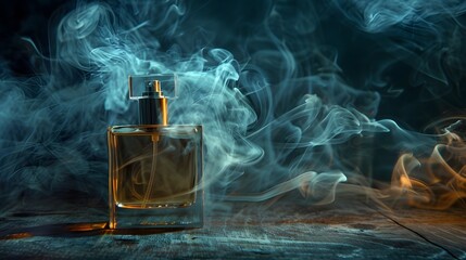 Fragrance Bottle with Smoke Trails: A fragrance bottle with flowing smoke trails in the background. 
