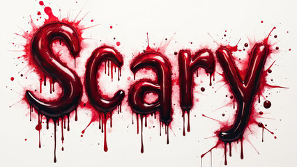 3d red dripping letters spelling out scary against white background horror halloween evil font danger