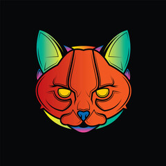 Predatory cat. Original vector illustration in vintage style isolated on black background. T-shirt design.