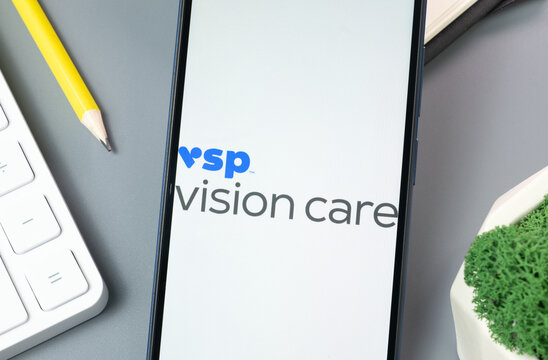 New York, USA - 30 August 2024: VSP Vision Care Logo on Phone Screen, Company Icon on Display