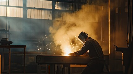 Welding Sparks Emanate in Industrial Workshop