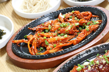 korea food. grilled deodeok root, mountain herb whose roots have restorative properties