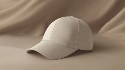 A realistic mockup image of a baseball cap in neutral color, perfect for adding custom branding or logo